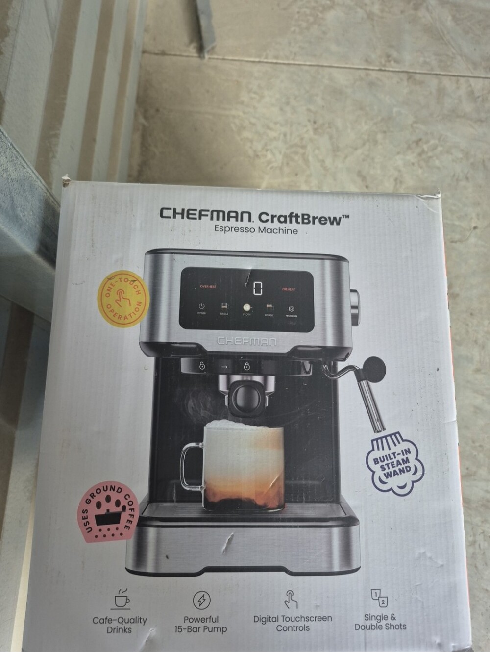 Chefman CraftBrew 15 Bar Espresso Machine With Built In Steam Wand. Stainless